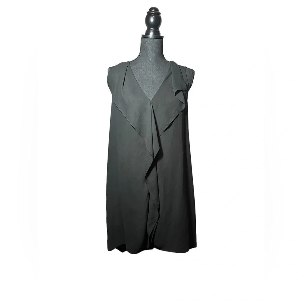 BCBG Jena Black Sleeveless Ruffle Front Open Back Cocktail Party Dress Sz M - Picture 3 of 9